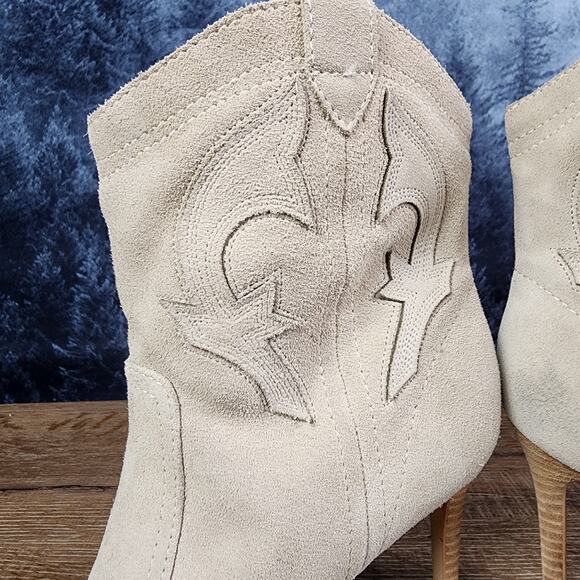 Nine West Beige Flow Leather Cowboy Stiletto Heeled Ankle Boots | Women's 8.5M - Picture 5 of 13